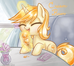 Size: 837x750 | Tagged: safe, artist:mcponyponypony, oc, oc only, oc:creme bean, diner, ice cream, magic, solo