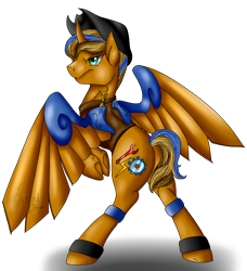 Size: 3550x3900 | Tagged: safe, artist:baffleddingo, oc, oc only, pony, unicorn, commission, detatchable, machine, simple background, solo, transparent background, wings