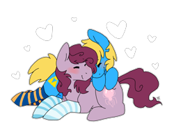 Size: 1280x1024 | Tagged: safe, artist:sinclair2013, oc, oc only, oc:cottonsulk, clothes, cuddling, gay, happy, male, snuggling, socks, striped socks, the legend of zelda, triforce