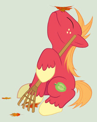 Size: 900x1125 | Tagged: safe, artist:cyle, big macintosh, earth pony, pony, autumn, leaves, male, rake, solo, stallion