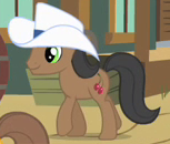 Size: 153x130 | Tagged: safe, screencap, earth pony, pony, over a barrel, background pony, black stone, cowboy hat, cropped, hat, male, solo focus, stallion