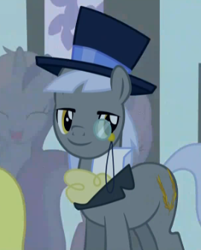 Size: 270x335 | Tagged: safe, screencap, caesar, minuette, sea swirl, seafoam, earth pony, pony, green isn't your color, background pony, count caesar, cropped, hat, male, monocle, monocle and top hat, solo focus, stallion, top hat