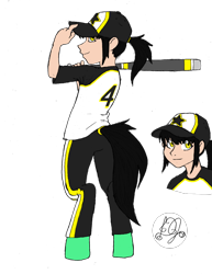Size: 1158x1500 | Tagged: safe, artist:dj-black-n-white, oc, oc only, oc:mistake, satyr, ambiguous gender, baseball bat, baseball cap, colored, female, hat, offspring, parent:queen chrysalis, simple background, transparent background, unnamed oc