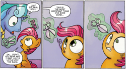 Size: 1079x594 | Tagged: safe, idw, babs seed, spoiler:comic, spoiler:comicff13, barber, hilarious in hindsight, scissors