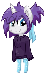 Size: 2522x4120 | Tagged: safe, artist:partylikeanartist, oc, oc only, oc:indigo wire, chibi, clothes, hoodie, simple background, solo, transparent background