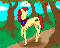 Size: 1024x819 | Tagged: safe, artist:no-shining-knight, apple bloom, apple, older, solo, tree