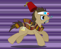 Size: 720x576 | Tagged: safe, artist:feadraug, doctor whooves, 3d glasses, clothes, fez, hat, scarf, solo