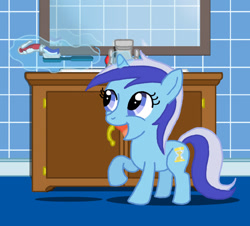 Size: 609x550 | Tagged: safe, artist:feadraug, minuette, filly, solo, toothbrush