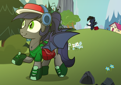 Size: 3507x2481 | Tagged: safe, artist:pananovich, oc, oc only, oc:frostbite, bat pony, pony, clothes, headphones