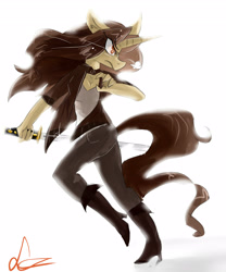 Size: 3000x3600 | Tagged: safe, artist:rayadra, oc, oc only, oc:golden pen, anthro, solo, sword