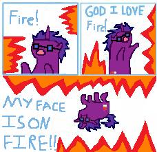 Size: 228x221 | Tagged: safe, artist:myfaceisonfire11, oc, oc only, oc:sagebrush fire, comic, fire, i'm so alone