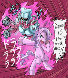 Size: 800x909 | Tagged: safe, artist:tzc, diamond tiara, crazy diamond, crossover, diamond is unbreakable, jojo's bizarre adventure, pun, stand, underhoof