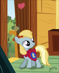 Size: 803x994 | Tagged: safe, artist:midnightblitzz, chirpy hooves, cape, chirpabetes, clothes, clubhouse, cmc cape, crusaders clubhouse, cute, filly, solo