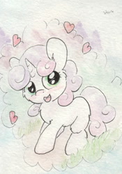 Size: 665x948 | Tagged: safe, artist:slightlyshade, sweetie belle, cute, diasweetes, heart, solo, traditional art