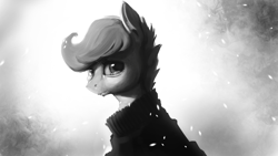 Size: 1920x1080 | Tagged: safe, artist:hierozaki, scootaloo, bust, clothes, crying, ear fluff, grayscale, monochrome, portrait, solo, sweater