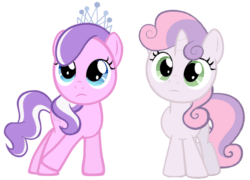 Size: 900x649 | Tagged: artist needed, safe, diamond tiara, sweetie belle, animated, frown, palette swap, recolor