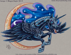 Size: 965x745 | Tagged: safe, artist:mayra boyle, nightmare moon, fangs, hoers, realistic, solo, traditional art