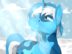 Size: 1024x768 | Tagged: source needed, safe, artist:elastic, oc, oc only, oc:snow sailor, crepuscular rays, snow, snowfall, solo