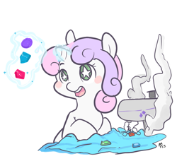 Size: 879x800 | Tagged: safe, artist:mt, sweetie belle, gem, sewing, sewing machine, solo