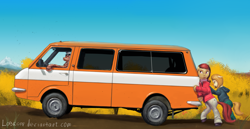 Size: 3100x1595 | Tagged: safe, artist:apocheck13, oc, oc only, car, clothes, raf (automobile), raf-2203, van