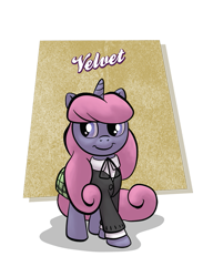 Size: 545x743 | Tagged: safe, artist:1trick, artist:lunarshinestore, oc, oc only, oc:velvet, pony, unicorn, horse party, solo