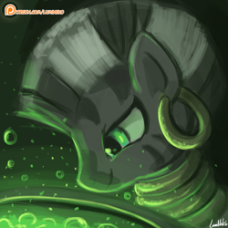 Size: 750x750 | Tagged: safe, artist:lumineko, zecora, zebra, brew, bust, cauldron, female, mare, patreon, patreon logo, portrait, potion, smiling, solo