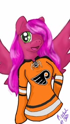 Size: 720x1280 | Tagged: safe, artist:kittythecookie, oc, oc only, oc:honey blossom, anthro, clothes, hockey, jersey, nhl, philadelphia flyers