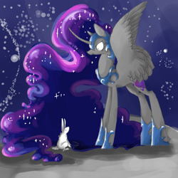 Size: 1800x1800 | Tagged: safe, artist:fancoral, nightmare moon, rabbit, curved horn, lunadoodle, solo