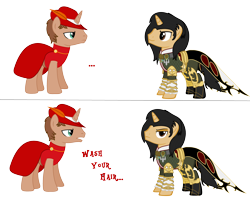 Size: 4000x3200 | Tagged: safe, artist:peternators, artist:redmagepony, oc, oc:heroic armour, advice, clothes, crossover, final fantasy, final fantasy xii, hat, ponified, pun, red mage, vayne carudas solidor