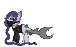 Size: 874x548 | Tagged: safe, artist:adoptsaremagic, oc, oc only, original species, shark pony, adoptable, blank flank, clothes, impossibly long hair, solo