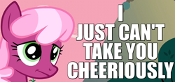 Size: 850x400 | Tagged: safe, screencap, cheerilee, hearts and hooves day (episode), caption, cheerious, disdain, hearts and hooves day, image macro, pun, reaction image, solo