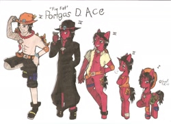 Size: 2338x1700 | Tagged: safe, artist:sonicssuperfangirl, anthro, semi-anthro, anthro chart, freckles, one piece, ponified, portgas d ace, traditional art