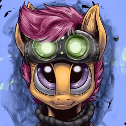 Size: 1200x1200 | Tagged: safe, artist:aphexangel, scootaloo, looking at you, night vision goggles, solo, stalkerloo