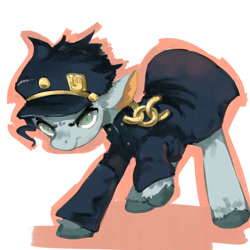 Size: 1000x1000 | Tagged: safe, artist:kura, jojo's bizarre adventure, jotaro kujo, pixiv, ponified, solo, the mane is the hat