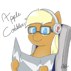 Size: 2000x2000 | Tagged: dead source, safe, artist:fluxperpetua, apple cobbler, apple family member, glasses, headphones, solo