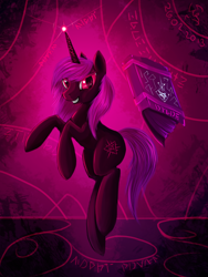 Size: 1024x1365 | Tagged: safe, artist:dalagar, oc, oc only, oc:night raven, pony, unicorn, book, solo