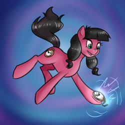 Size: 500x500 | Tagged: safe, artist:jitterbugjive, oc, oc only, oc:macdolia, earth pony, pony, digital art, pocket watch, solo, time travel