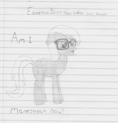 Size: 3129x3258 | Tagged: safe, artist:pomum-sutor, apple cobbler, apple family member, glasses, lined paper, monochrome, solo, text, traditional art