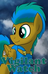 Size: 719x1112 | Tagged: safe, artist:drawponies, oc, oc only, oc:vigilant watch, pegasus, pony, badge, con badge, male