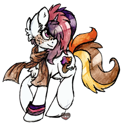 Size: 1045x1056 | Tagged: safe, oc, oc only, oc:autumn winds, pony, unicorn, clothes, cutie mark, female, freckles, horn, mare, scarf, solo, wristband