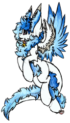 Size: 980x1710 | Tagged: safe, oc, oc only, oc:alacer, original species, augmented tail, bell, bell collar, collar, cute, ears, female, floral head wreath, fluffy, lutei, mare, wings