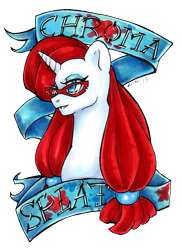 Size: 584x801 | Tagged: safe, artist:nickyflamingo, oc, oc only, oc:chroma splat, pony, unicorn, glasses, solo