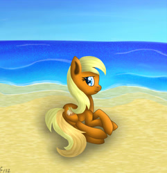 Size: 800x831 | Tagged: safe, artist:frozl, apple cobbler, apple family member, beach, solo