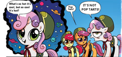 Size: 800x375 | Tagged: safe, idw, apple bloom, scootaloo, sweetie belle, spoiler:comic, spoiler:comic24, cutie mark crusaders, filly guides, meme, nostalgia critic, poptart, reference