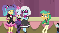 Size: 1280x714 | Tagged: safe, photo finish, pixel pizazz, snails, violet blurr, equestria girls, rainbow rocks, the snapshots