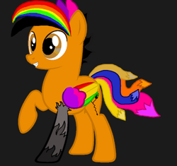 Size: 325x306 | Tagged: safe, artist:jbugdragon, oc, oc only, oc:jefferson, pegasus, pony, cursed, dark background, rainbow hair, raised hoof, simple background, solo