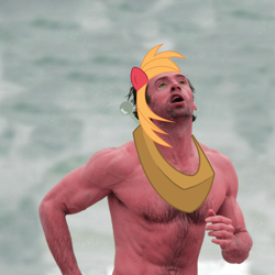 Size: 1000x1000 | Tagged: safe, artist:pixelsofsin, big macintosh, human, exploitable meme, forced meme, hugh jackman, irl, irl human, meme, my little hugh, photo, recolor, solo