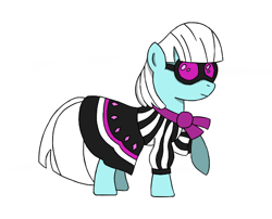 Size: 624x503 | Tagged: safe, artist:fred7162, photo finish, earth pony, pony, blue coat, female, glasses, mare, solo, white mane