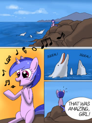 Size: 600x800 | Tagged: safe, artist:peichenphilip, sapphire shores, sea swirl, seafoam, dolphin, comic, ocean, sea swirl the attention horse, singing, tumblr