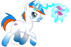 Size: 1024x683 | Tagged: safe, artist:technijui, oc, oc only, oc:wind wheeler, pony, unicorn, freckles, magic, male, solo, stallion